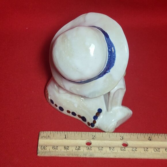 Vintage UCTCI Sitting Girl Hat Book Figurine Incense Stick Holder Ceramic Japan - Picture 10 of 12